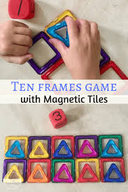 ten frame math game with magnetic blocks