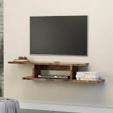 Fitueyes Floating Tv Stand Wall Mounted Component Electronics Shelf Wood Media Console Wall Cabinet Rustic Brown 49 Inch