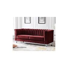 modern velvet fabric 3 seater sofa mehroon