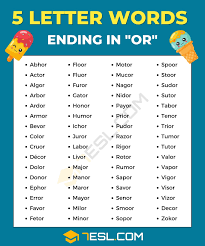 65 useful 5 letter words ending in or