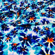 stretch fabric watercolor blue flowers