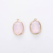 6pcs Frame Glass Charm Pink Opal Charm