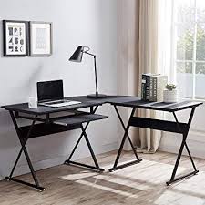 Desks with hutch as well. Buy L Shaped Desk With Keyboard Tray Reversible Gaming Desk Corner Computer Desk For Home Office Black Wood Steel Frame Writing Study Pc Workstation Table For Small Space Online In Tunisia