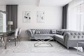 White Walls Floor Gray Quilted Sofa