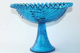 Huge Fruit Bowl Vintage Blue Glass