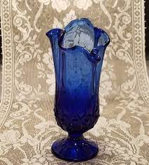 Glass Vase Ruffled Rim Fenton Cobalt