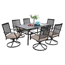 Browse through various metal patio sets and find pieces that suit your needs at a great value. Mf Dining Set 7 Pieces Metal Patio Furniture Set 6 X Swivel Chairs With 1 Rectangular Umbrella Table For Outdoor Lawn Garden Black Pricepulse