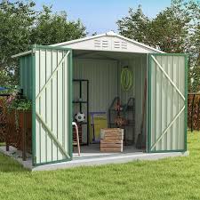 outdoor storage green metal shed