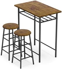 The natural cotton seat complements the. Amazon Com Weehom 3 Pieces Bar Table Set Modern Pub Table And Chairs Dining Set Kitchen Counter Height Dining Table Set With 2 Bar Stools Built In Storage Layer Easy Assemble Brown