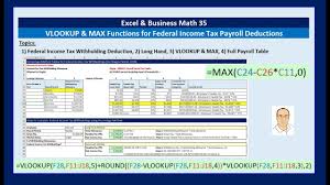 Excel Business Math 35 Vlookup Max Functions For Percentage Method Federal Income Tax Deduction