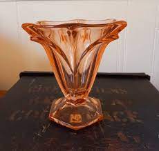 Vintage 30 S Pink Glass Art Deco Vase