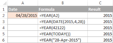 excel year function convert date to year