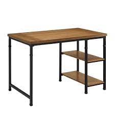 Rectangular desks blended with fine and delicate lines of metal and wood e1 mfc contain no carcinogenic substances metal legs with plastic level adjustable feet's wide range of metal leg models. Wooden Desk With Two Open Shelves And Metal Legs Brown And Black Bm