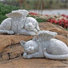 Resin Angel Dog Cat Statue Garden Decor