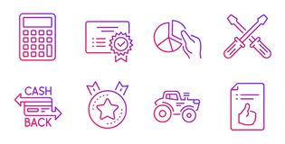 Pie Chart Certificate And Ranking Star Icons Set