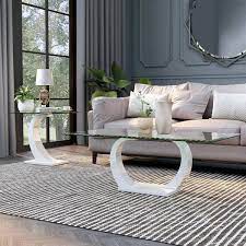 Furniture Of America Tafthall 2 Piece 50 In Glossy White Rectangle Glass Coffee Table Set