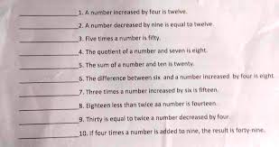 Algebraic Equation A Number Increased