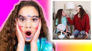 blindfolded makeup challenge with clown
