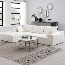 Harper Bright Designs Modern Minimalist 109 In W Square Arm 2 Piece Polyester Modular Sectional Sofa In White With 2 Pillows