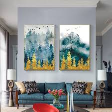Turquoise Gold Abstract Forest Wall Art