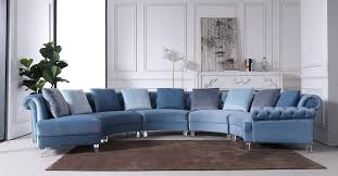 Modern Blue Velvet Curved Sectional Sofa
