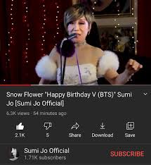 5.0 out of 5 stars wonderful sumi jo collection reviewed in the united states on june 7, 2015 sumi jo, whose has been described as having a golden era voice, is one of the world's greatest coloratura sopranos, and the world's most enjoyable, certainly the most beautiful. áµ€áµ‰áµ—áµ‰taehyung S Squad On Twitter South Korea S Grammy Award Winning Soprano Sumi Jo Did A Cover Of Taehyung S Latest Release Snow Flower As A Gift For His Birthday And Mentioned It On Her