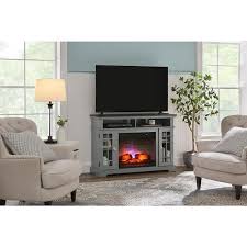 Stylewell Canteridge 47 In W Freestanding Media Console Electric Fireplace Tv Stand In Gray With Brown Top