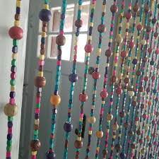 wooden bead curtain boho rainbow