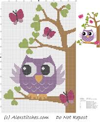 Owl On Tree With Butterflies And Hearts Cross Stitch Pattern
