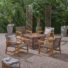 Wicker Club Chair Set With Fire Pit