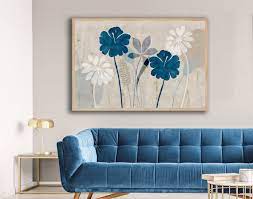Blue White Abstract Flowers Art