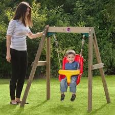 Red Single Seater Wooden Baby Swing Set