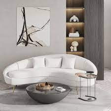 95 Modern White Boucle Curved Sofa
