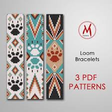 Many intricate patterns and designs can be made by using bead looms. Paw Set Loom Bead Patterns For Bracelets Set Of 3 Pattern Native Inspired Wild Narrow Indian Miyuki Beads 11 0 Pdf Instant Download In 2021 Loom Bracelet Patterns Beading Patterns Loom Beading