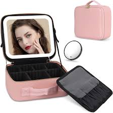 makeup bag with mirror of led lighted