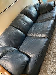 blue leather sofa in