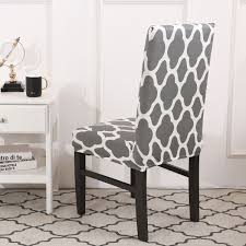blue grey print slipcover dining chairs