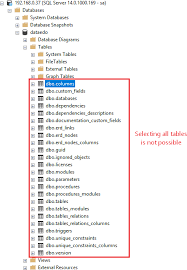 how to export list of tables in sql