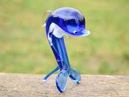 Blue Glass Dolphin Figurine Blown