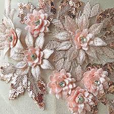 Exquisite 3d Flower Applique Beaded Sequined Pale Pink Floral Patch Lace Appliques Motif Sew Onto Dance Costumes Evening Dresses