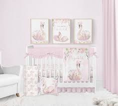 Swan Crib Bedding Set Personalized Girl