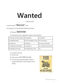 Wanted Poster English Esl Worksheets
