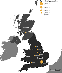 map of the uk with top 10 cities by