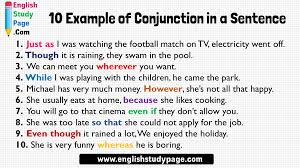 10 exle of conjunction in a sentence