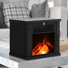 Homcom 14 1000w Mini Standing Electric Fireplace Portable Heater With Overheating Black