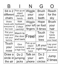 fine and gross motor skills bingo card