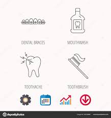 Toothache Dental Braces And Mouthwash Icons Stock Vector