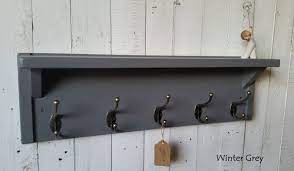 Grey Coat Rack With Shelf Solid Wood