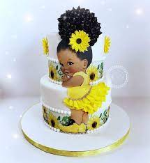 Afro Puff Sunflower Girl Cake Baby Girl Cakes Baby Cake Cool  gambar png
