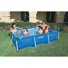 intex 7 ft x 5 ft rectangle frame above ground 86 in d splash swimming pool with filter pump blue